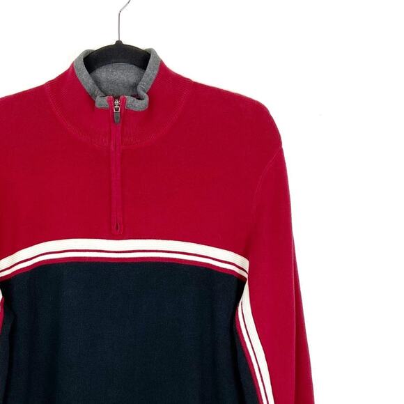 Y2K Eddie Bauer Men’s Quarter-Zip Pullover Sweater Colorblock Medium Black Red - Picture 3 of 6